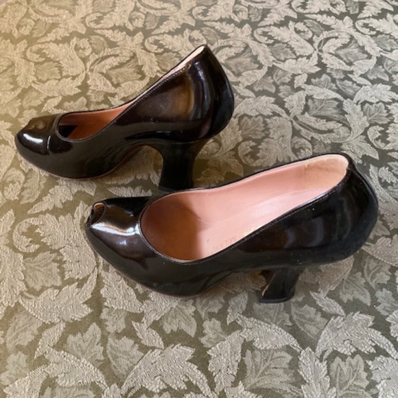 Prada Brown Patent Leather Peep Toe Pumps - Picture 5 of 9